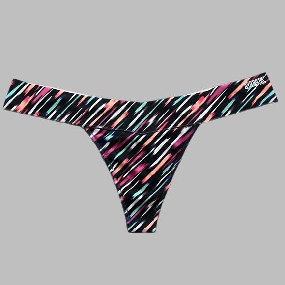 Victoria’s Secret Pink Extra Low Rise thong panty logo on waist multicolor large - Picture 6 of 10
